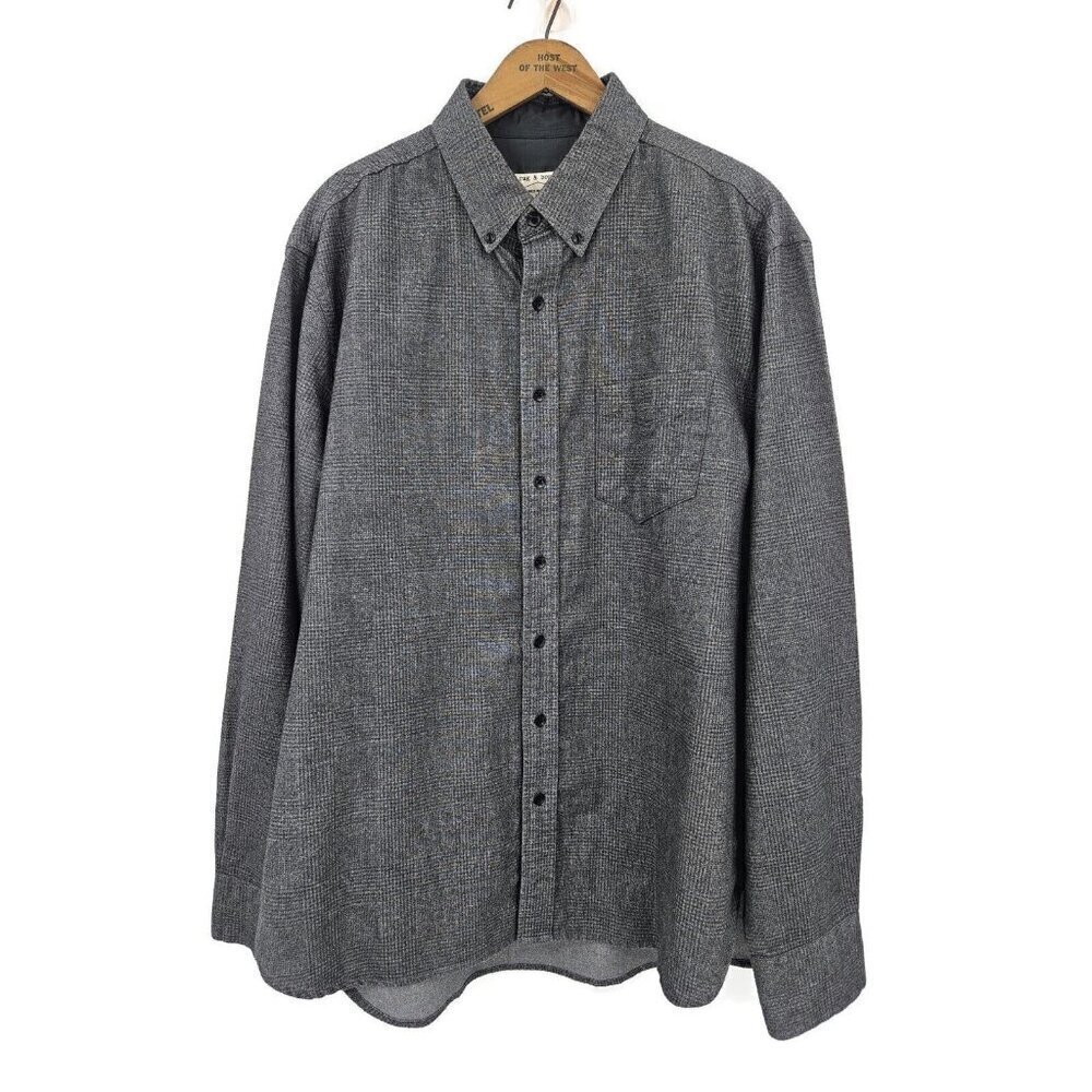 Rag & Bone Flannel Shirt Mens XL Grey Black Long Sleeve Button Up